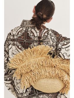 H&M - Women Beige Fringed Straw Shopper