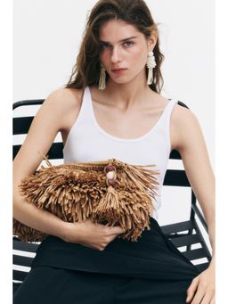 H&M - Women Beige Fringed Straw Clutch