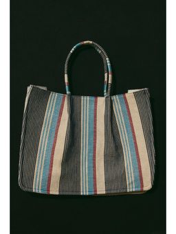H&M - Women Blue Jacquard-Weave Tote Bag