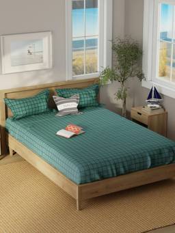 Nautica - Super Soft 100% Cotton Bedsheet And 2 Pillow Covers Raymarine Checks - Green (Double)