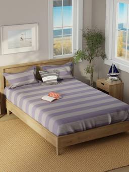 Nautica - Soft 100% Cotton Bedsheet And 2 Pillow Covers Raymarine Checks - Purple/Grey (Double)