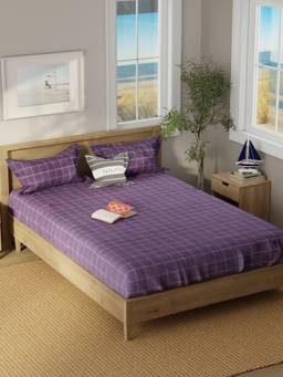 Nautica - Super Soft 100% Cotton Bedsheet And 2 Pillow Covers Raymarine Checks - Purple (Double)