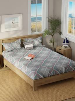 Nautica - Super Bedsheet And 2 Pillow Covers Raymarine Checks - Cool Grey (Double)