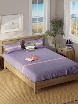 Nautica - Super Soft 100% Cotton Bedsheet And 2 Pillow Covers Raymarine Checks - Lilac (Double)