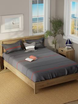 Nautica - Super Soft 100% Cotton Bedsheet And 2 Pillow Covers Raymarine Checks - Grey (Double)