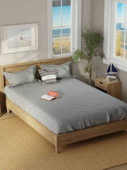 Nautica - Super Soft 100% Cotton Bedsheet And 2 Pillow Covers Raymarine Checks - Grey (Double)