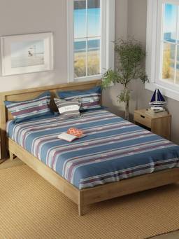 Nautica - Super Soft 100% Cotton Bedsheet And 2 Pillow Covers Raymarine Checks - Navy/Red (Double)