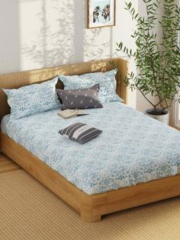 Nautica - Satin Cotton Bedsheet With 2 Pillow Covers Upperdeck Florence - Blue (Double)