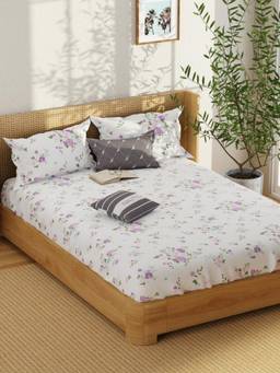 Nautica - Satin Cotton Bedsheet With 2 Pillow Covers Upperdeck Florence - Purple/Beige (Double)