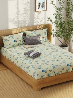 Nautica - Satin Cotton Bedsheet With 2 Pillow Covers Upperdeck Florence - Blue/Beige (Double)