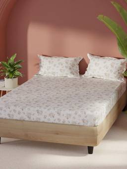 BIANCA - Cotton Fabric Bedsheet With 2 Pillow Covers Home Of Ora Floral - Cream (Double)