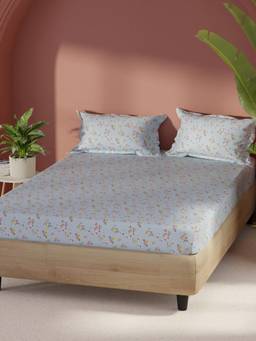 BIANCA - Cotton Fabric Bedsheet With 2 Pillow Covers Home Of Ora Floral - Blue (Double)