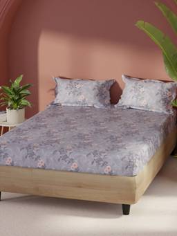 BIANCA - Cotton Fabric Bedsheet With 2 Pillow Covers Home Of Ora Abstract - Mauve (Double)