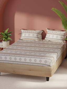 BIANCA - Cotton Fabric Bedsheet With 2 Pillow Covers Home Of Ora Floral - Pink/White (Double)