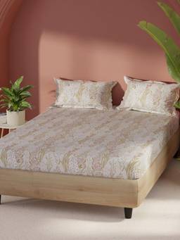 BIANCA - Cotton Fabric Bedsheet With 2 Pillow Covers Home Of Ora Floral - Sage/Blue (Double)