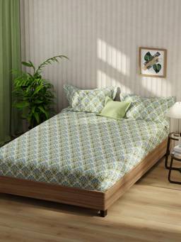 KOPA - Bamboo Micro Fabric Bedsheet With 2 Pillow Covers Santiago Floral - Green/Blue (Double)