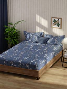 KOPA - Bamboo Bedsheet With 2 Pillow Covers Santiago Floral - Midnight Blue (Double)