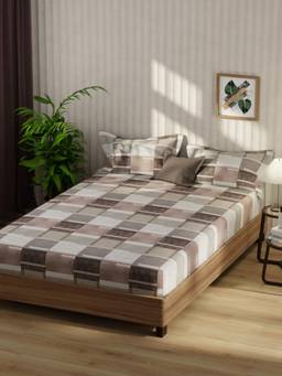 KOPA - Bamboo Bedsheet With 2 Pillow Covers Santiago Geometric - Mauve/Brown (Double)