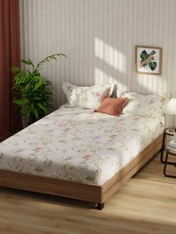 KOPA - Bamboo Micro Fabric Bedsheet With 2 Pillow Covers Santiago Floral - White (Double)