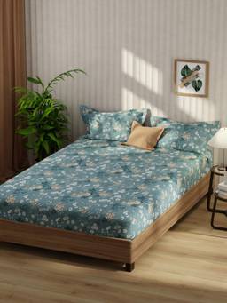 KOPA - Bamboo Micro Fabric Bedsheet With 2 Pillow Covers Santiago Floral - Sea Blue (Double)