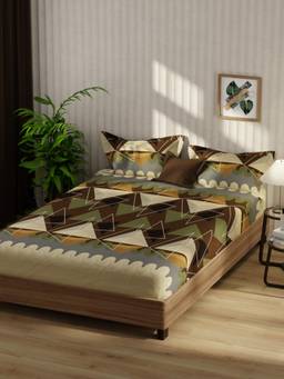 KOPA - Bamboo Bedsheet With 2 Pillow Covers Santiago Abstract - Brown/Multi-Color (Double)