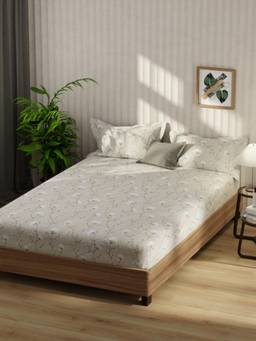 KOPA - Bamboo Micro Fabric Bedsheet With 2 Pillow Covers Santiago Floral - Grey (Double)