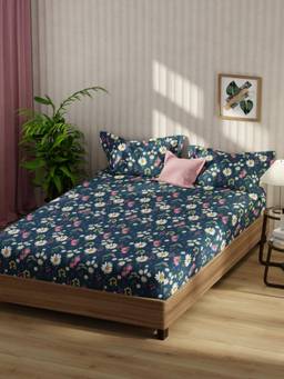 KOPA - Bamboo Micro Fabric Bedsheet With 2 Pillow Covers Santiago Floral - Midnight (Double)