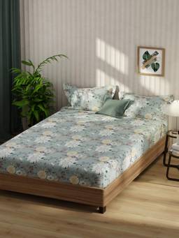 KOPA - Bamboo Micro Fabric Bedsheet With 2 Pillow Covers Santiago Floral - Grey (Double)
