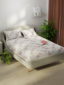 KOPA - Smooth Micro Bedsheet With 2 Pillow Covers Unvague Floral - Cream/Pink (Double)