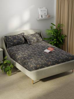 KOPA - Smooth Micro Bedsheet With 2 Pillow Covers Unvague Floral - Grey (Double)