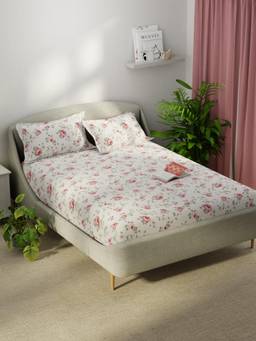 KOPA - Smooth Micro Bedsheet With 2 Pillow Covers Unvague Floral - Cream/Pink (Double)