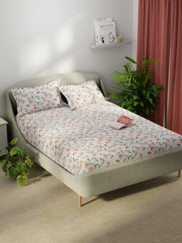 KOPA - Smooth Micro Bedsheet With 2 Pillow Covers Unvague Floral - White/Peach (Double)