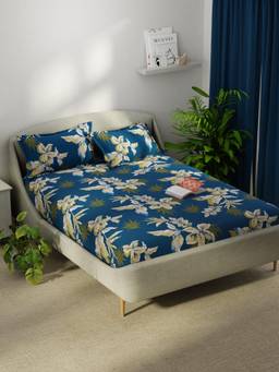 KOPA - Smooth Micro Bedsheet With 2 Pillow Covers Unvague Floral - Blue (Double)
