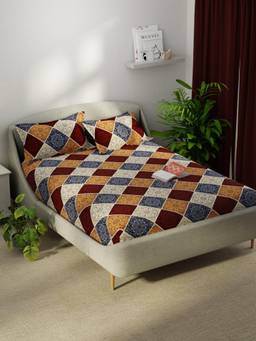KOPA - Smooth Micro Bedsheet With 2 Pillow Covers Unvague Geometric - Brown/Beige (Double)