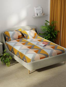 KOPA - Smooth Micro Bedsheet With 2 Pillow Covers Unvague Geometric - Multi-Color (Double)