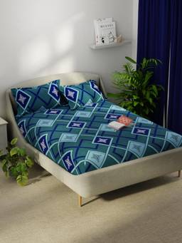 KOPA - Smooth Micro Bedsheet With 2 Pillow Covers Unvague Geometric - Blue (Double)