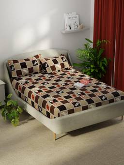KOPA - Smooth Micro Bedsheet With 2 Pillow Covers Unvague Checks - Brown (Double)