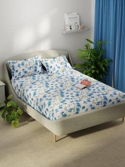 KOPA - Smooth Micro Bedsheet With 2 Pillow Covers Unvague Floral - Blue/White (Double)