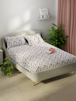KOPA - Smooth Micro Bedsheet With 2 Pillow Covers Unvague Floral - White/Peach (Double)