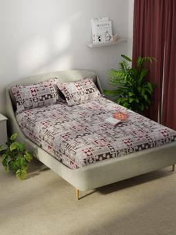 KOPA - Smooth Micro Bedsheet With 2 Pillow Covers Unvague Ornamental - Grey/Maroon (Double)