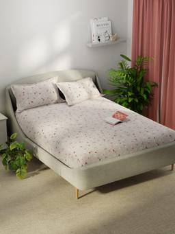 KOPA - Smooth Micro Bedsheet With 2 Pillow Covers Unvague Floral - Khaki (Double)