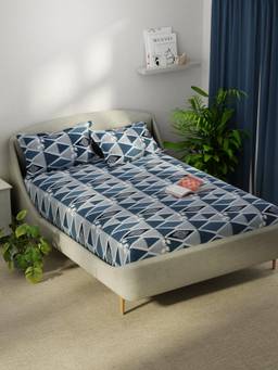 KOPA - Smooth Micro Bedsheet With 2 Pillow Covers Unvague Geometric - Blue (Double)