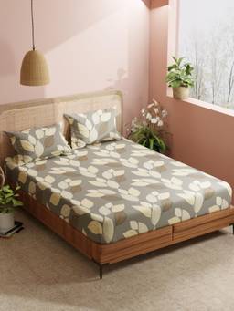 BIANCA - Smooth Blended Fabric Aroma Bedsheet With 2 Pillow Covers Bloom Floral - Sand (Double)