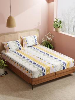 BIANCA - Aroma Bedsheet With 2 Pillow Covers Bloom Abstract - Blue/Mustard (Double)