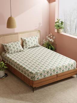BIANCA - Smooth Blended Fabric Aroma Bedsheet With 2 Pillow Covers Bloom Floral - Olive (Double)