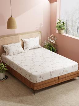 BIANCA - Smooth Blended Fabric Aroma Bedsheet With 2 Pillow Covers Bloom Floral - Beige (Double)