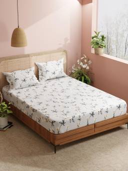 BIANCA - Blended Fabric Aroma Bedsheet With 2 Pillow Covers Bloom Floral - Grey (Double)