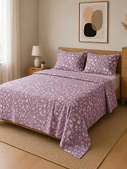 Linen Home - 100% Percale Cotton Percale Flat Bedsheet With 2 Pillow Covers Blossomy Mauve (Queen)
