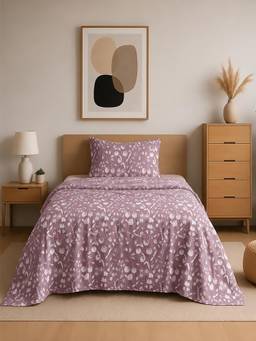 Linen Home - 100% Percale Cotton Percale Flat Bedsheet & Pillow Cover Blossomy Mauve (Single)