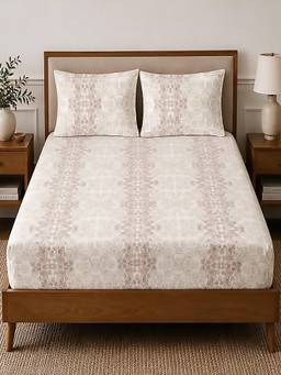 Linen Home - 100% Percale Cotton Percale Fitted Bedsheet With 2 Pillow Covers Cherrish